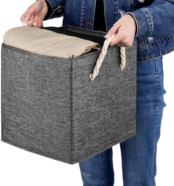 Gray Foldable Polyester Fabric Storage Bins Cube Organizers,10.5x10.5x11inch,for Organizing The Clutter In The Home or Office,Set of 4,Q-ST-59-4