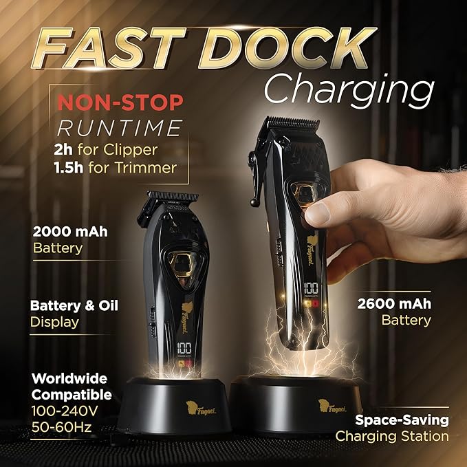 Fagaci Professional Hair Clippers for Men with DLC Blades and High Torque Vector Motor, Barber Clippers and Trimmers Set Zero Gap, 12000 RPM Hair Cutting Kit, Mens Haircut Cordless Clipper for Barber