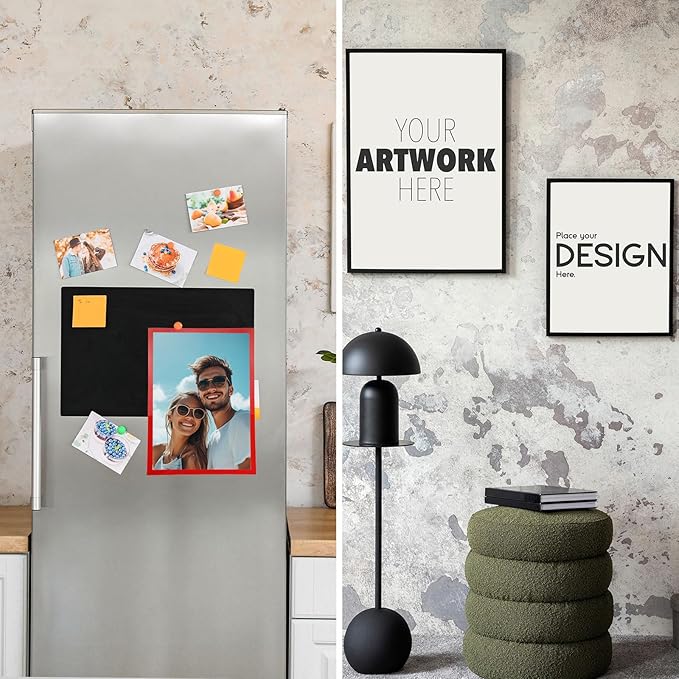 uxcell 2 Pcs Magnetic Sign Holder, 11.7" x 16.5" Self-Adhesive Magnetic Wall Signs Holder Magnetic Picture Frame Document Holder for Home Office Wall Window Displays, Red