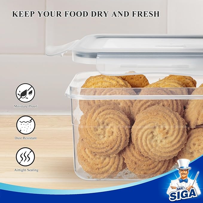 MR.SIGA 12 Pack Airtight Food Storage Container Set, BPA Free Kitchen Pantry Organization, Kitchen Canisters for Cereal, Spaghetti, includes 16 Reusable Sticker Labels