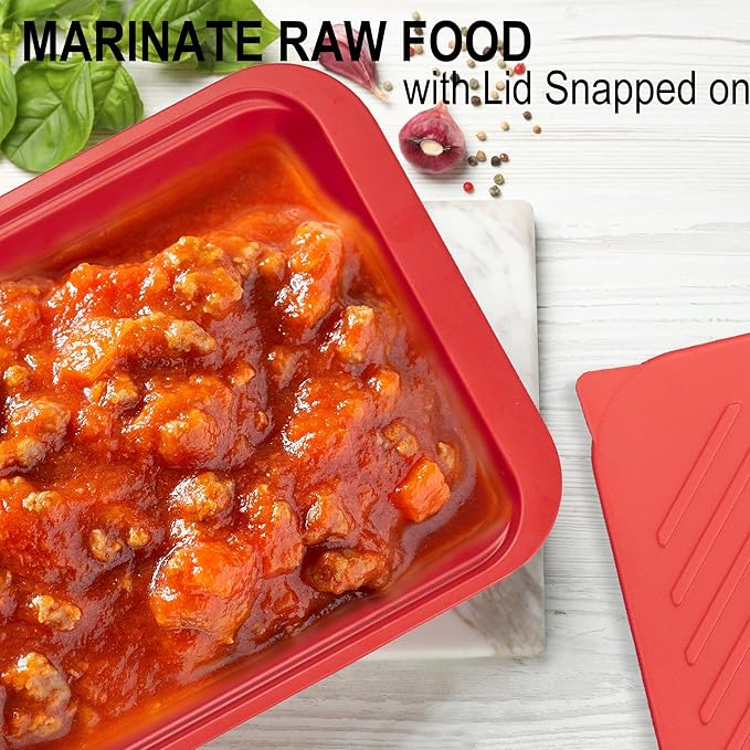 Bamboo Grilling Prep and Serve Trays with lid, BBQ Tray for Marinating Raw and Cooked Food, Diswasher Safe Nesting Trays Black in Red