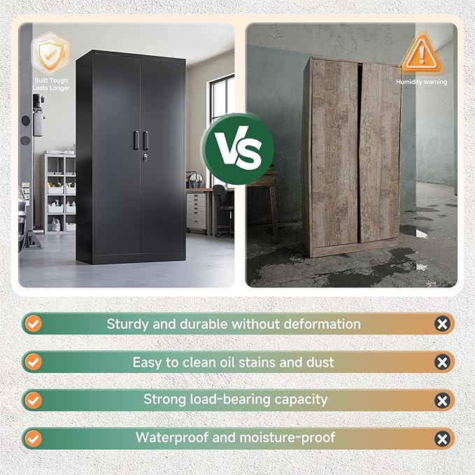 Letaya Metal Garage Storage Cabinets with Lock-72 Tall Tool Organizer Steel Lockers, 5 Adjustable Layers Shelves for Home,Office,Warehouse,Garage,(Black-72“)