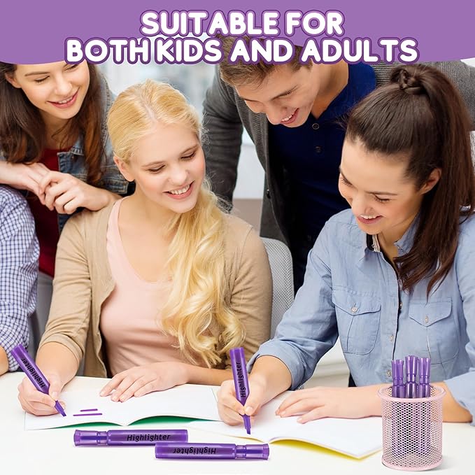 Qilery 72 Pack Highlighters Bulk, Tank Style Chisel Tip Highlighters Markers Quick Drying for Kids and Adult Coloring, Classroom Home Office School Supplies (Purple)