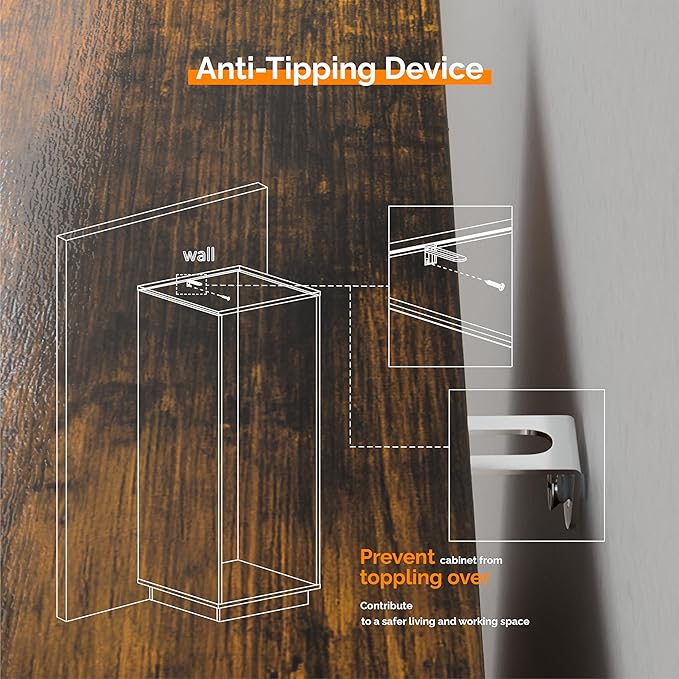 VINGLI 3 Drawer File Cabinet with Lock, Home Office Filing Organizer, for Letter Size File Folder Storage, Wood Tall Vertical Filing Cabinet, Printer Stand, Archivador (Rustic Brown)