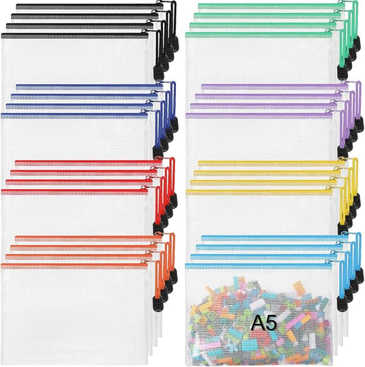 Jetec 32 Pcs Mesh Zipper Bags Toy Storage Bikini Organizer Bag Bolsas Para Guardar Trajes De Baño Waterproof Zipper Reusable Pouch Puzzle Multipurpose for Storage Office(Sweet Color,9 x 7 Inch)