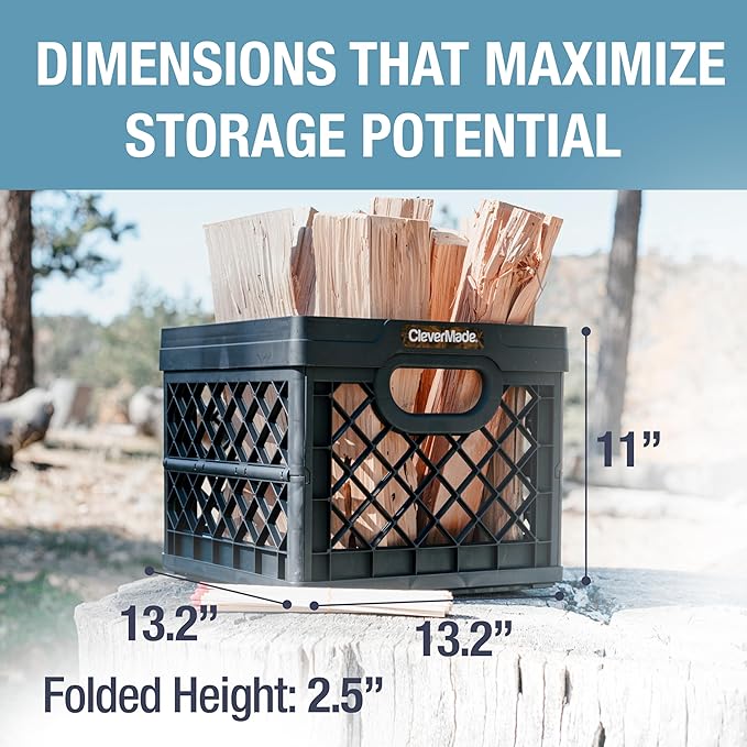 CleverMade Collapsible Milk Crate, Black, 3PK - 25L (6 Gal) Stackable Storage Bins, Holds 50lbs Per Bin - Clevercrates are Heavy Duty, Plastic Collapsible Storage Crate for Multi Purposes