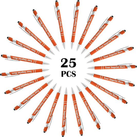 Up to 500 Pcs Custom Pens Bulk | Rainbow of Colors | Soft-Touch Metal Black Ink Personalized with Name or Message (Orange, 25 pcs)