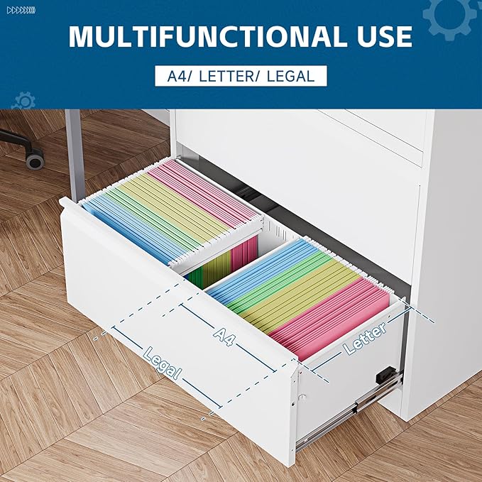 2-Drawer Metal File Cabinet, Lateral Vertical Filing Cabinets for Home Office, Locking File Cabinet with Storage Shelves, Legal/Letter/A4 Size (White, Assemble Required)