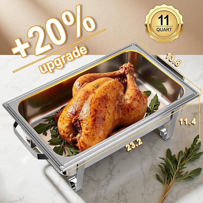 Chafing Dishes for Buffet 4 Pack, 11QT [Large Size and Sturdy] Stainless Steel Food Warmers for Parties Buffet [Silver Colors] Catering Supplies Buffet Display