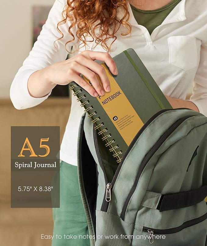 Dotted Spiral Journal Notebook, A5 Hardcover Spiral Journals for Women Men, 100 GSM Dot Grid Paper Notebooks, 150 Pages Spiral Bullet Dotted Notebook for Writing Note Taking 5.75" x 8.38" Olive Green