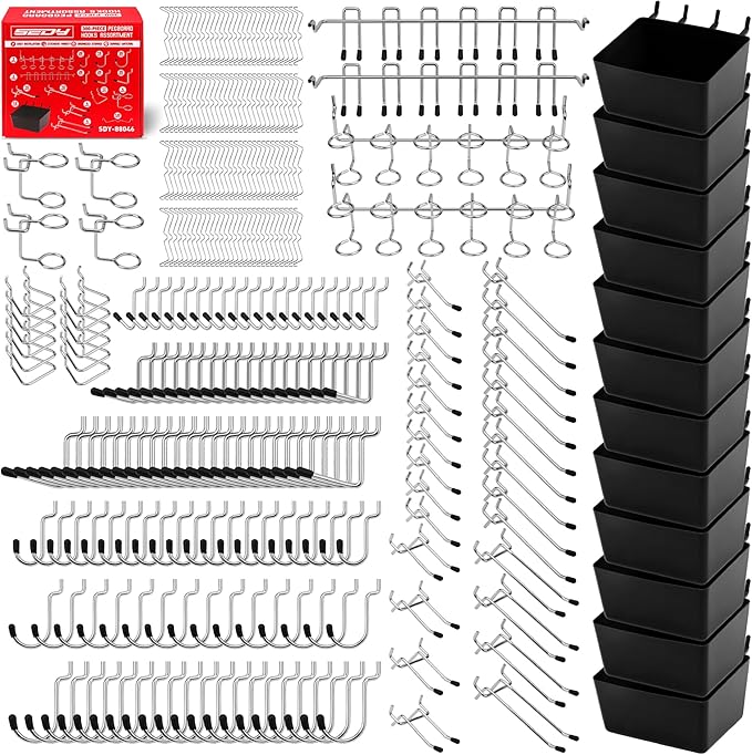 300-Piece Pegboard Hook Set, Pegboard Organizer Accessories for Hanging, Durable Metal Hooks for Tool Organization, Garage, Workshop, and Craft Storage