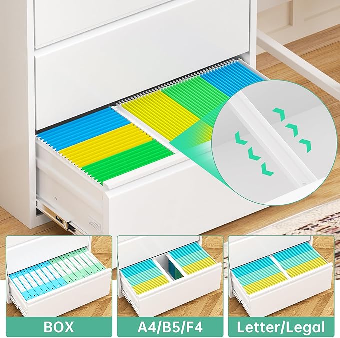 Bonusall 3 Drawer Lateral File Cabinet with Lock, Locking Metal lateral Filing Cabinet for Office Steel lateral File Cabinet, Large Horizontal File Cabinet Locked by Keys-White