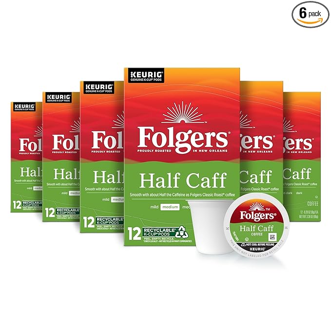 Folgers Half-Caff Medium Roast Coffee, 72 Keurig K-Cup Pods