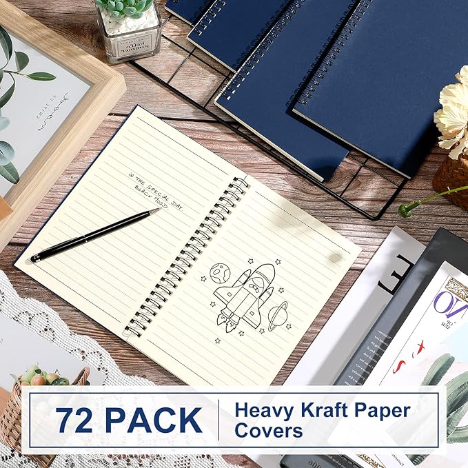 Yahenda 72 Pcs Spiral Notebook Bulk A5 Journal Lined 8.3'' x 5.5'' Writing Composition Paper Small Notepad Subject Notebook for Students Office Business Back to School Supplies (Deep Blue)