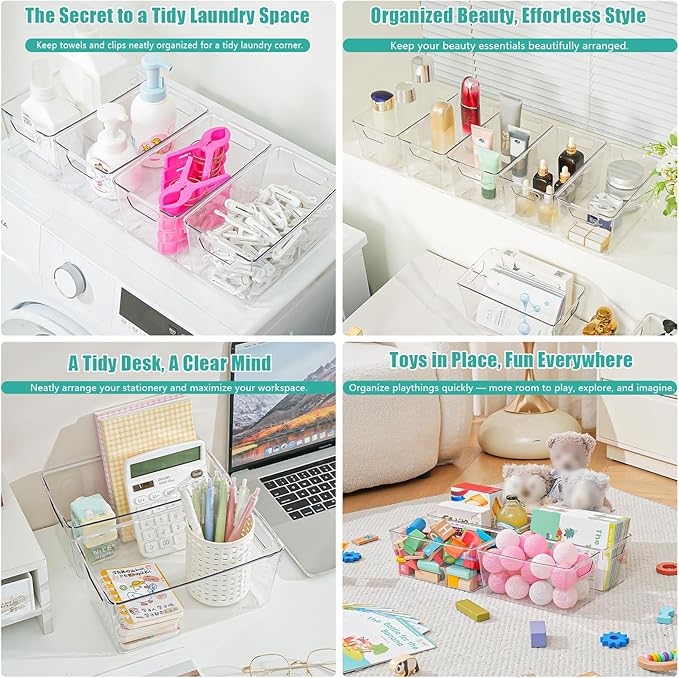 12 Pack Clear Plastic Storage Bins, Acrylic Pantry Organizer and Storage Bins, Fridge Organizer, Small Plastic Containers with Handles, CabinetOrganizer for Shelves,Snack,Refrigerator, Arts and Crafts