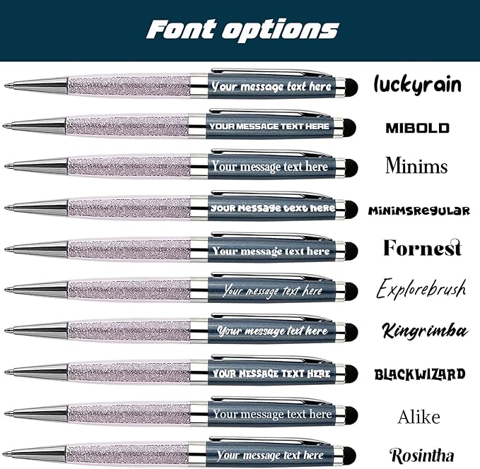 Personalized Ballpoint Pens with Stylus Tip - FREE PERSONALIZATION, Customized with Your Name, Text, Message for Graduation, Anniversaries 12pcs/Pack
