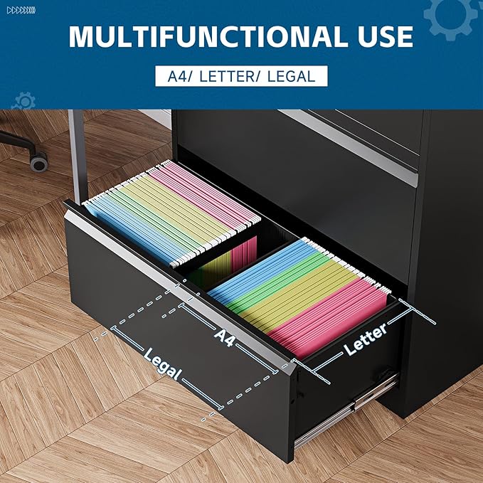 2-Drawer Metal File Cabinet, Lateral Vertical Filing Cabinets for Home Office, Locking File Cabinet with Storage Shelves, Legal/Letter/A4 Size Office File Cabinets (Black, Assemble Required)