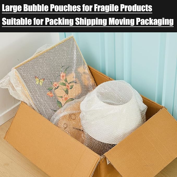 10 Pack Extra Large Bubble Pouches 20 * 24 Inch Clear Bubble Pouch Wrap Bags for Packing Shockproof Cushioning Wrap Bag for Shipping Moving Fragile Dishes China Plates Painting Fragile Items