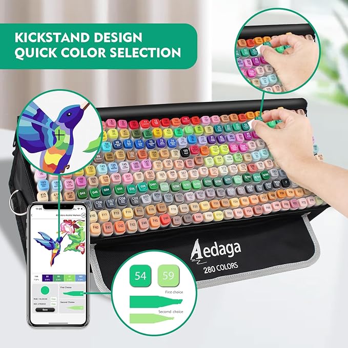 280 Colors Alcohol Markers with Free App, Dual Tip Art Markers with Kickstand Case for Artists Adults and Kids,Alcohol Based Marker for Coloring Painting Sketching and Drawing, Great Gift