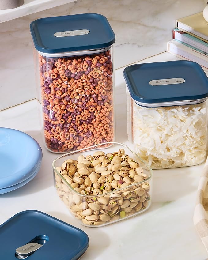 Caraway 14-Piece Glass Airtight Food Storage Containers with Lids – Non-Toxic, BPA-Free Kitchen Storage Containers – Stackable, Space-Saving Airtight Containers for Dry Goods and More - Navy