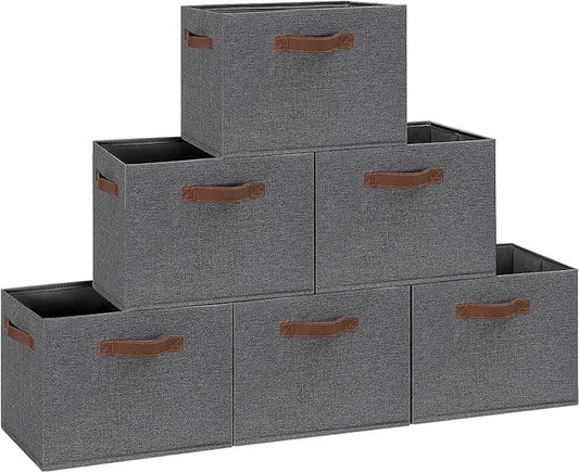 GhvyenntteS Large Fabric Storage Bins 6 Pack, 15x11x9.6 Inch Storage Baskets for Shelves, Foldable Closet Storage Bins for Shelves, Closet Organizers and Storage Boxes, Gray
