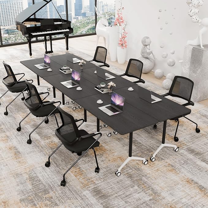 Conference Room Table with Flip-Top Design for Dynamic Meetings, Business Table Computer Desk with Heavy-Duty Frame,Foldable Seminar Meeting Tables for Home Office (2, F, 61IN)