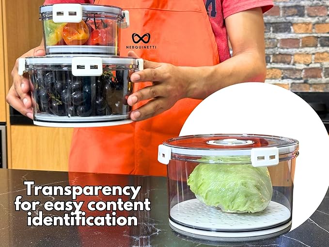 Lettuce Keeper for Refrigerator with Lids Lettuce Crisper 3-Piece Set Date Chronograph Airtight BPA-Free Removable Drain Tray and Air Vents