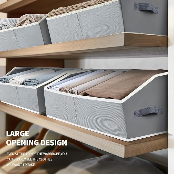 Large Storage Bins Baskets - 6 Pack Closet Storage Cubes, Fabric Baskets for Organizing, Cube Organizer Bins with Handles, Foldable Boxes for Clothes, Towels, Grey