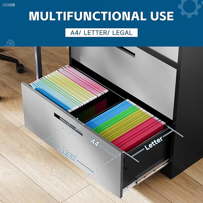 2-Drawer Metal File Cabinet,Lateral Filing Cabinets for Home Office,Locking File Cabinet with Storage Shelves,Legal/Letter/A4 Size Office File Cabinets(Black Grey, Assemble Required)