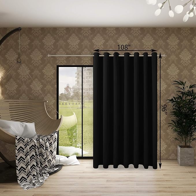 BONZER Room Divider Curtain Grommet Thermal Insulated Wide Blackout Curtains for Bedroom Living Room, 96L x 108W Inch (8L x 9W ft), 1 Panel, Black