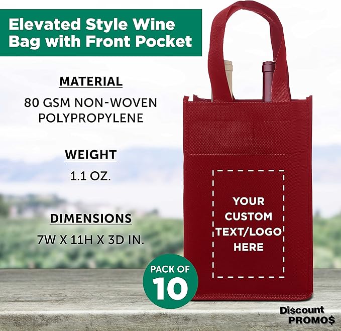 DISCOUNT PROMOS Non-Woven Vineyard Two Bottle Wine Bags