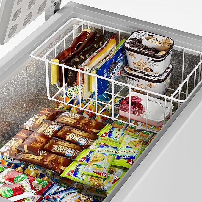 17.5'' Chest Freezer Organizer Basket, Sturdy Metal Wire Pantry Freezer Baskets, Deep Freezer Basket Storage Rack Bins, White, Set of 2