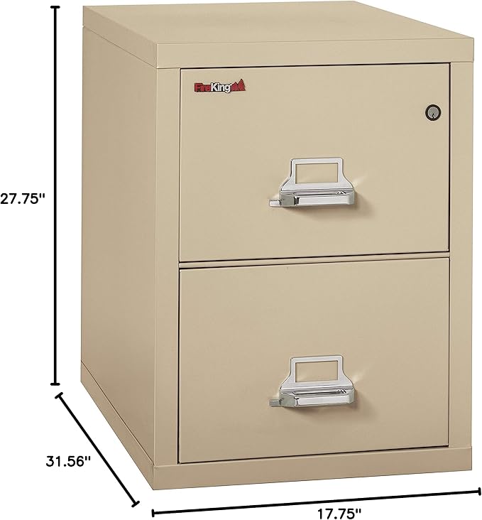 FireKing Vertical 2 Drawer Letter Fire Safe File Cabinet with Key Lock, 1 Hour Fire Rated, UL Rated & Water Resistant Home Safe, Made in The USA, Parchment