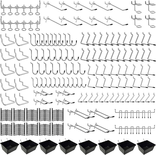 258PCS Pegboard Hooks, Pegboard Accessories Organizer Kit, Pegboard Set for Tools,1/8 and 1/4 inch Pegboard Hooks Assortment, Peg Board Hooks, Peg Board Bins, Peg Locks
