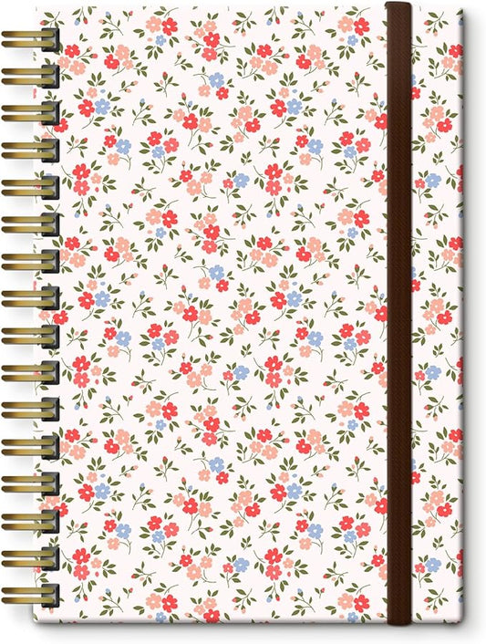 Spiral Journal Notebook, A5 Cute Notebooks for Women Men, College Ruled Hardcover Notebook for Work & Note Taking, 60 Pages Double-Wire Journals for Writing, White Pink Flowers