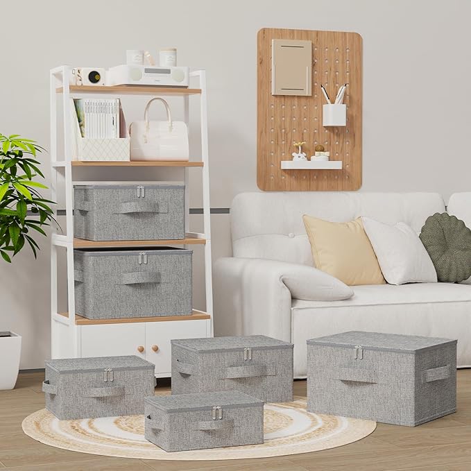 Underbed Storage Basket with Lid, Foldable Bed Sheet Boxes, Home Cube Bins for Organizing Clothes, Shoes, Blankets, Pillows, 15.7x11.8x7.8Inches, Grey, 2 Pack