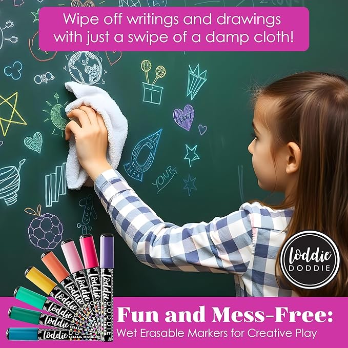 Loddie Doddie Liquid Chalk Markers - 8 Count, 6mm Reversible Chisel & Bullet Tips - Erasable Macaron Pastel Pens for Chalkboard & Acrylic Calendar - Teacher Must Haves - Dry Erase Markers - Chalk Pens