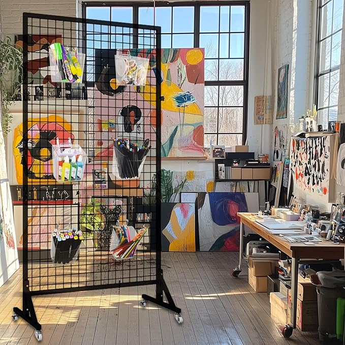 G.CORE Large Grid Wall Bins - 6Pack Clear Gridwall Accessories Hanging Cups with Back Hooks - Plastic Grid Wall Panels Organizers Wire Shelves Holders for Garage Garden Craft Office Tools Storage