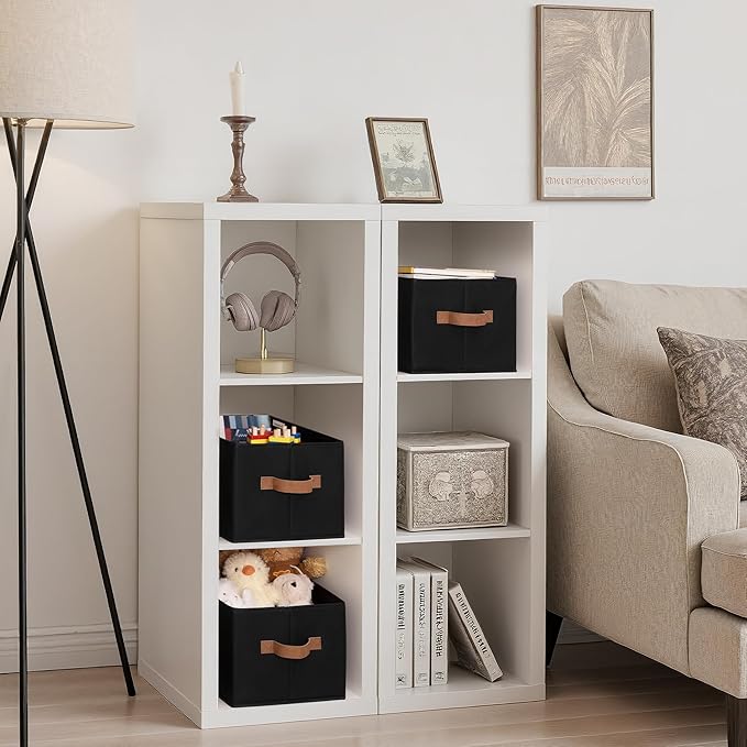 StorageWorks Storage Baskets for Shelves, Foldable Fabric Closet Storage Bins with Handles, Clothes Organizer Laundry Baskets, Black, 3-Pack, Large