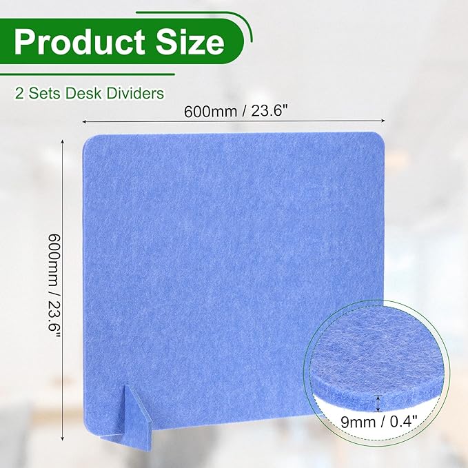 PATIKIL Desk Divider, 2 Set 24 x 24 Inch Acoustic Freestanding Desk Divider Desk Privacy Panel with 4 Pcs Support Feet for Library Office Workstation, Blue