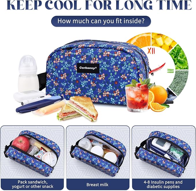 Cerbonny Small Cooler Bag Freezable Lunch Bag for Work School Travel, Leak-proof, Insulated, Freezable Snack Bag, Mini Lunch Bag, 2.5L, Crushed Flower