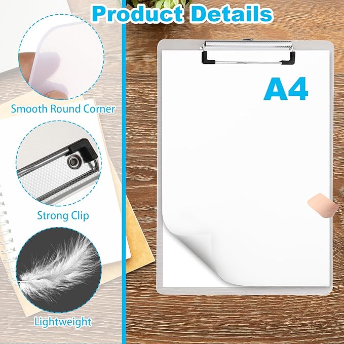 Plastic Clipboards Set of 12, 12.5" x 9" Clear Clipboard, Standard A4 Size Plastic Clipboard, with Low Profile Clip, Office Clipboards for Business, Office, School & Home Supply