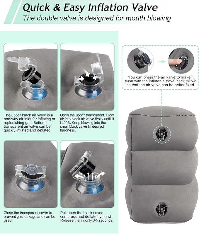 JefDiee Inflatable Travel Foot Rest Pillow,Kids Airplane Bed,Adjustable 3 Layers Height Leg Rest Pillow,Adults Travel Essentials Great for Airplane,Office,Home,Trains,Cars