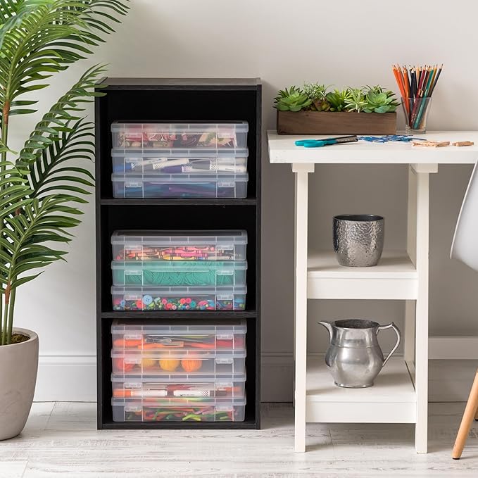 IRIS USA Pencil Case Box Storage Container for Organizing with Snap Lid, 10-Pack, Big Capacity Stackable Plastic Pen Pouch for Craft Hobby Art Supplies Journaling Stationery Sticker, Clear, Large