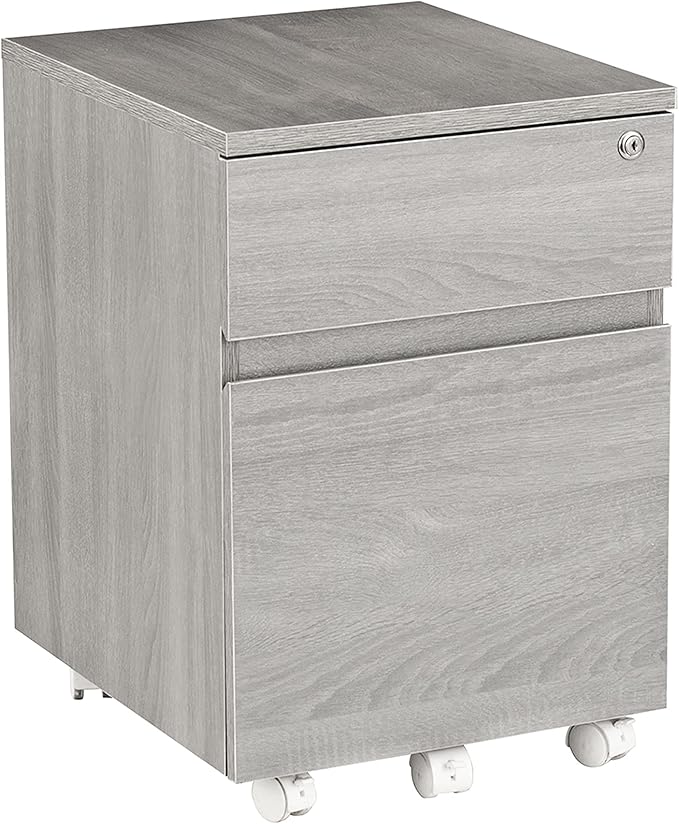 Techni Mobili Rolling Lock and Storage 2 Drawer Vertical Filing Cabinet, 15.75" L x 17.75" W x 23" H,Grey