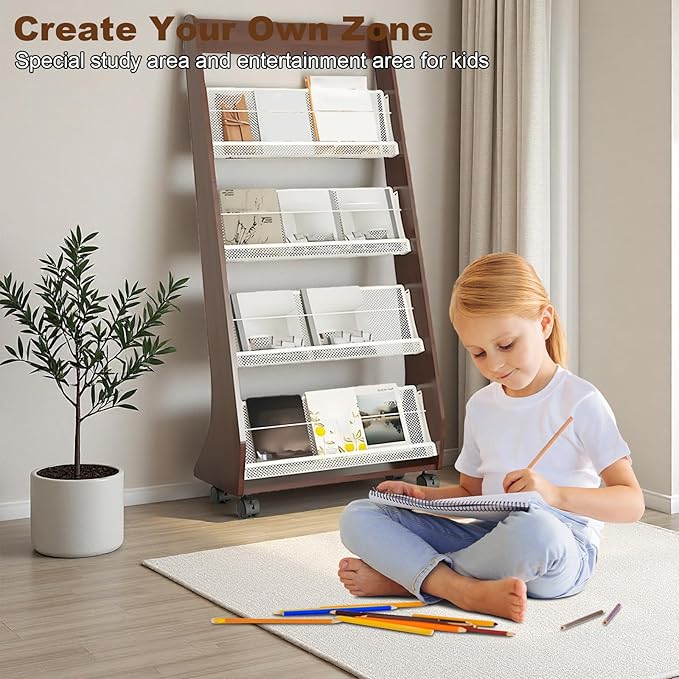 Brochure Display Rack,4 Layer Floor-Standing Magazine Rack,Literature Newspaper Catalog Display Holder With,Book Display Rack for Exhibitions, Shopping Malls, Hospitals, Offices,Family