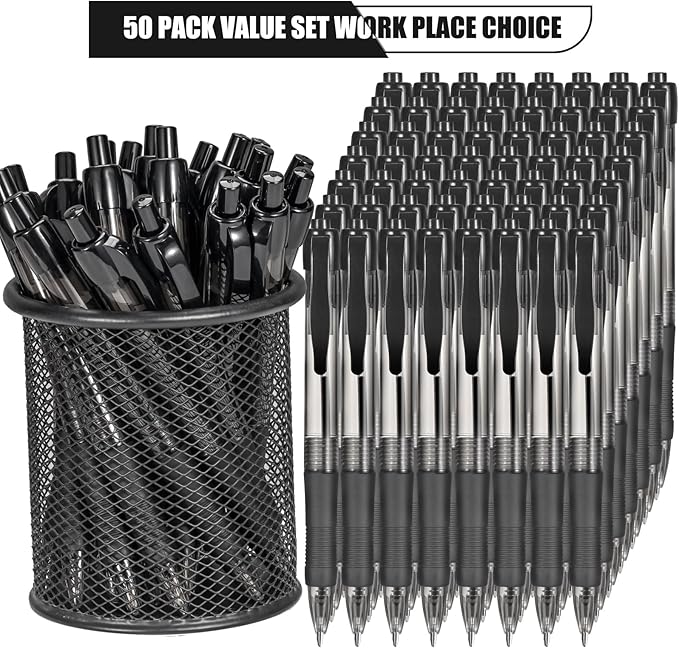 deegtran Pens Bulk, 50 Pack No Bleed Black Ink Click Pens with Soft Grip, Wholesale Retractable Ballpoint Pens for Office School, Medium Point Smooth 1.0MM