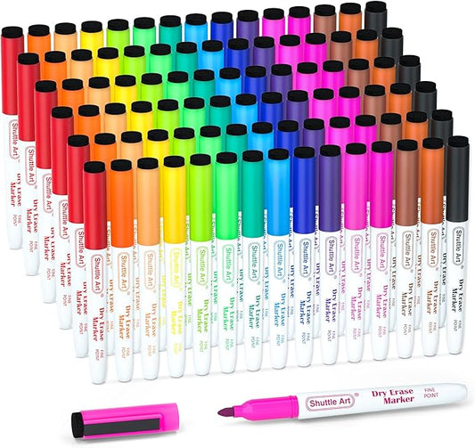 Shuttle Art Dry Erase Markers, 90 Bulk Pack 15 Colors Magnetic Whiteboard Markers with Erase, Fine Point Dry Erase Markers are Perfect for Writing on Whiteboard Mirrors Glass for School Office