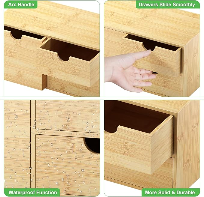 Desk Organizer With Drawers - Bamboo Wood Desktop Mail Organizer Storage Box for Office Home Bathroom Vanity Dresser Top, No Assembly Required (3 Drawer with Big Drawer)