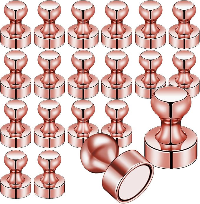 LOVIMAG 20 PCS Refrigerator Magnets, Rose Gold Fridge Magnet Strong Magnets for Whiteboard, Small Neodymium Magnetic Ideal for Push Pin, Office, Classroom, Map